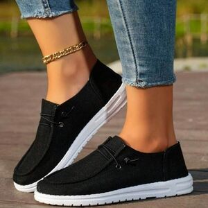 Casual Black Canvas Slip On Loafers